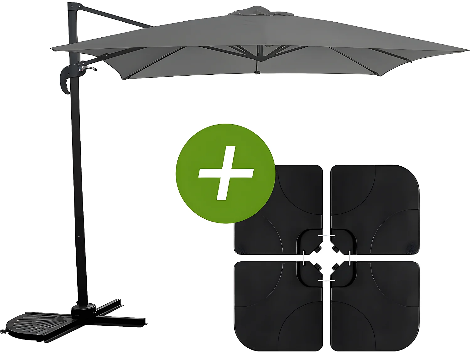 Grote Vierkante Verplaatste Tuinparasol "Soleil" - 2,5 x 2,5 m - Grijs + Gewogen Tegels Inbegrepen