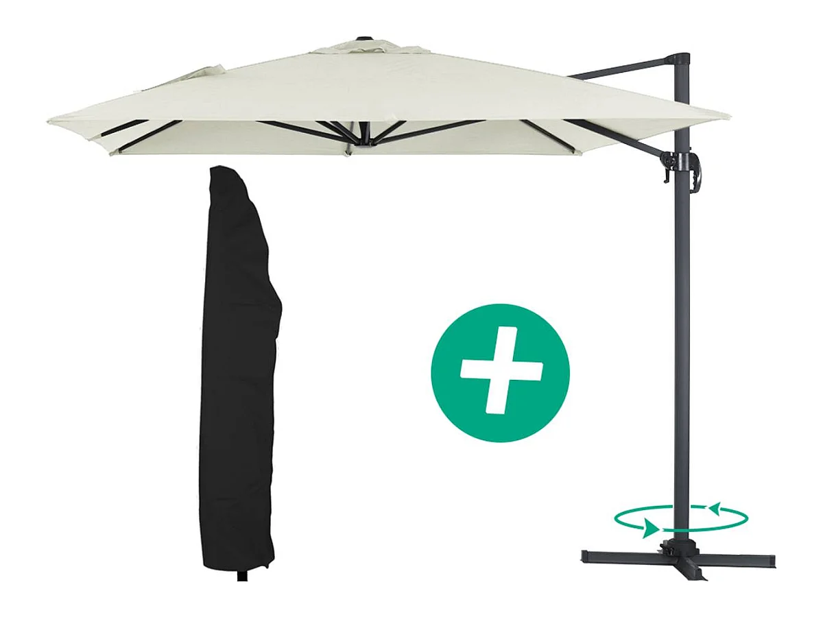 Parasol jardin déporté Alu "Sun 4" - Rectangle - 3 x 4 m + Housse de protection - Ecru