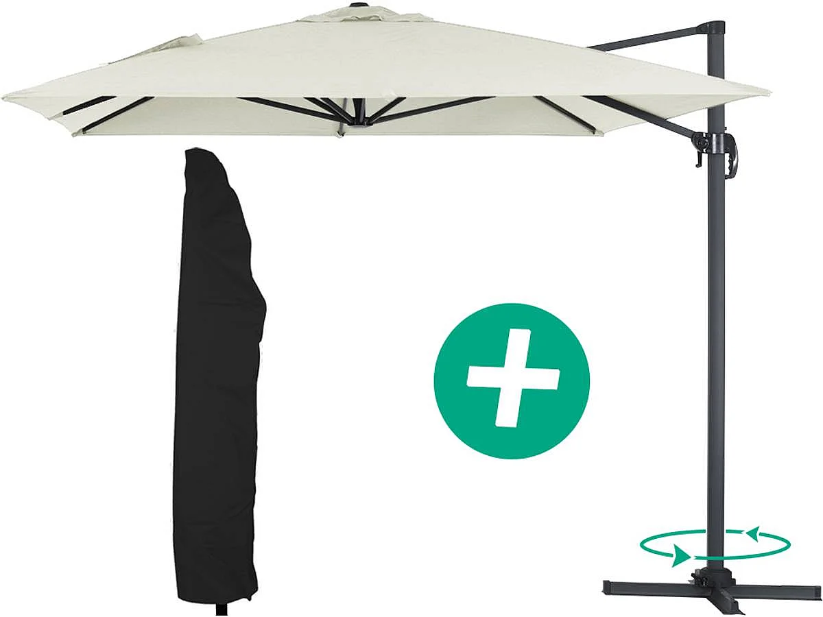 Parasol vrijhangend tuin zweefparasol Aluminium "Sun 4" - Rechthoekig - 3 x 4 m + beschermhoes - Ecru