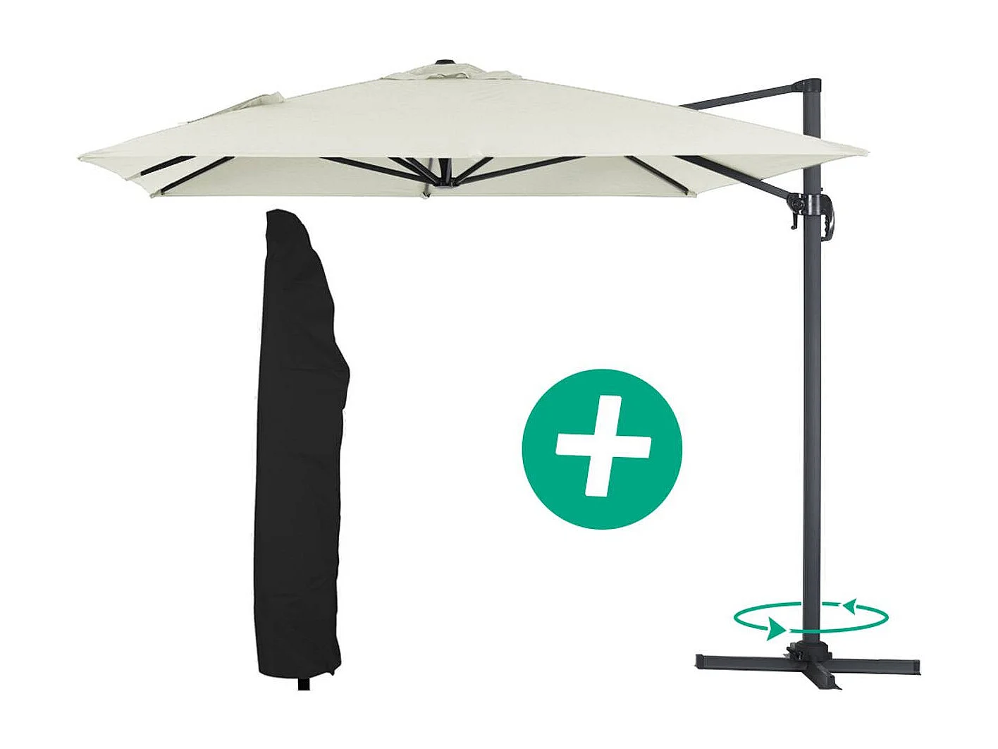 Parasol vrijhangend tuin zweefparasol Aluminium "Sun 4" - Rechthoekig - 3 x 4 m + beschermhoes - Ecru