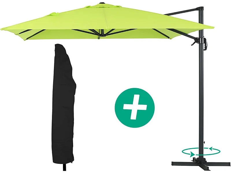 Parasol Lateral de jardín Alu "Sun 4" – Rectangular – 3 x 4 m – Verde + funda protectora