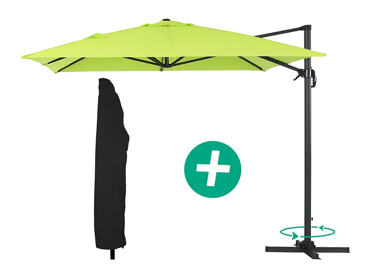 Parasol Lateral de jardín Alu "Sun 4" – Rectangular – 3 x 4 m – Verde + funda protectora