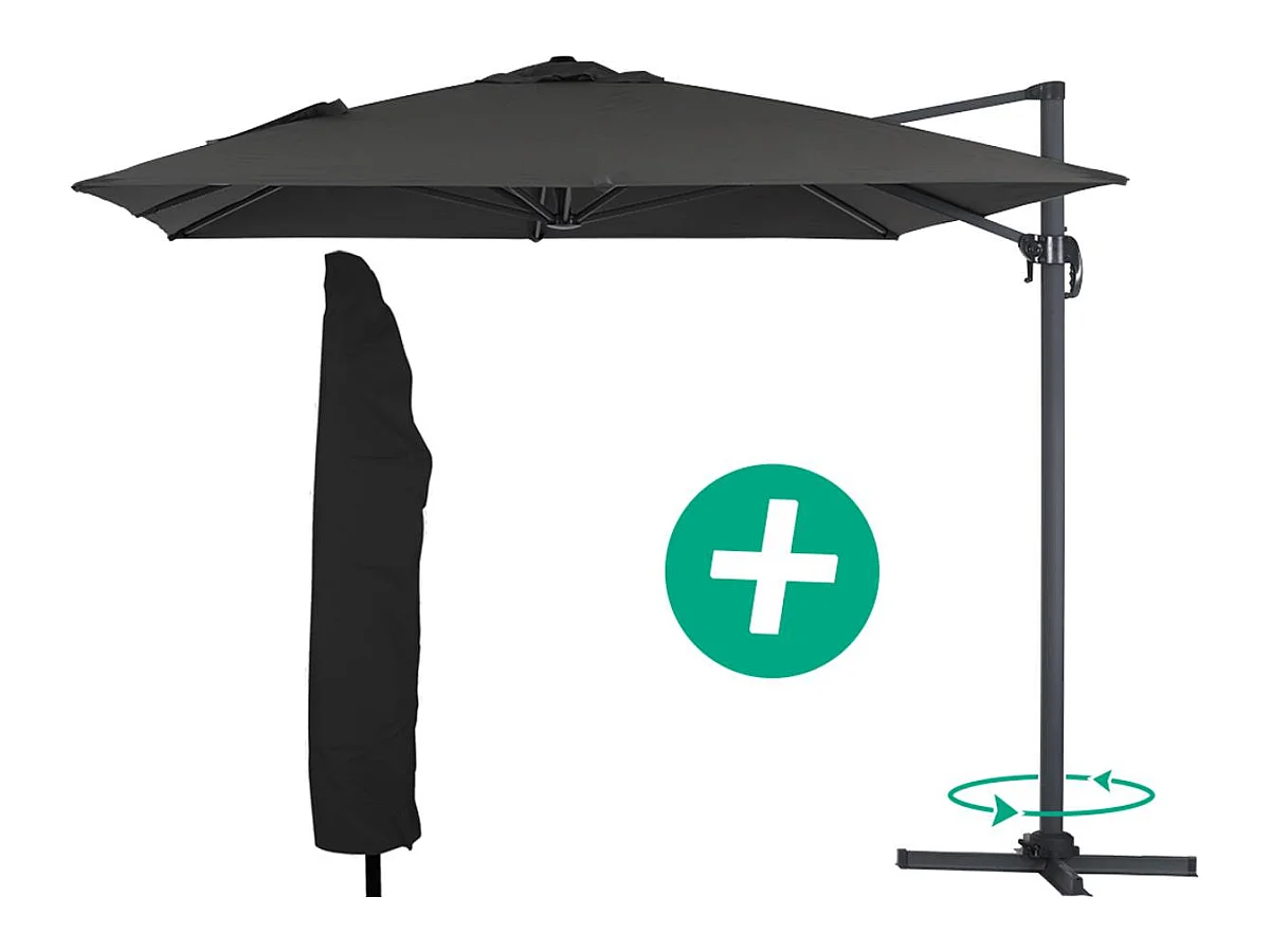 Parasol jardin déporté Alu "Sun 4" - Rectangle - 3 x 4 m + Housse de protection - Noir