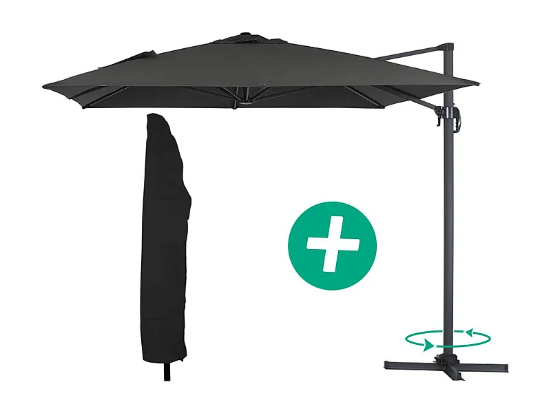 Parasol jardin déporté Alu "Sun 4" - Rectangle - 3 x 4 m + Housse de protection - Noir