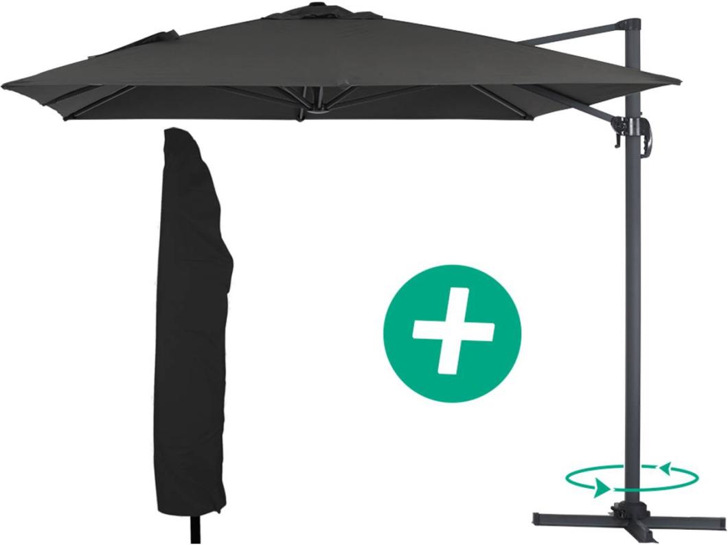 Verstelbare aluminium parasol "Sun 4" 3x4m met 360° rotatie en beschermhoes - Zwart