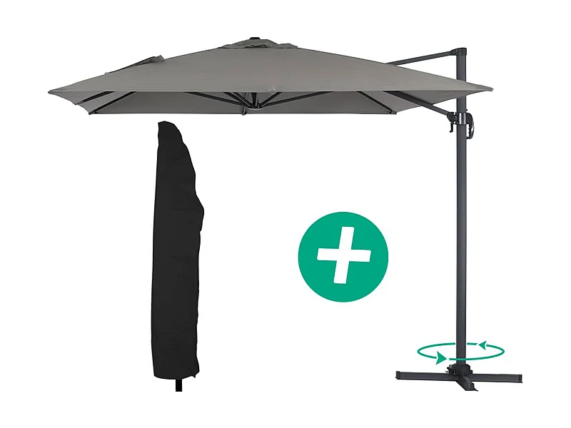 Guarda-sol deslocado em alumínio "Sun 4" retangular 3x4m com capa de proteção - Cinza