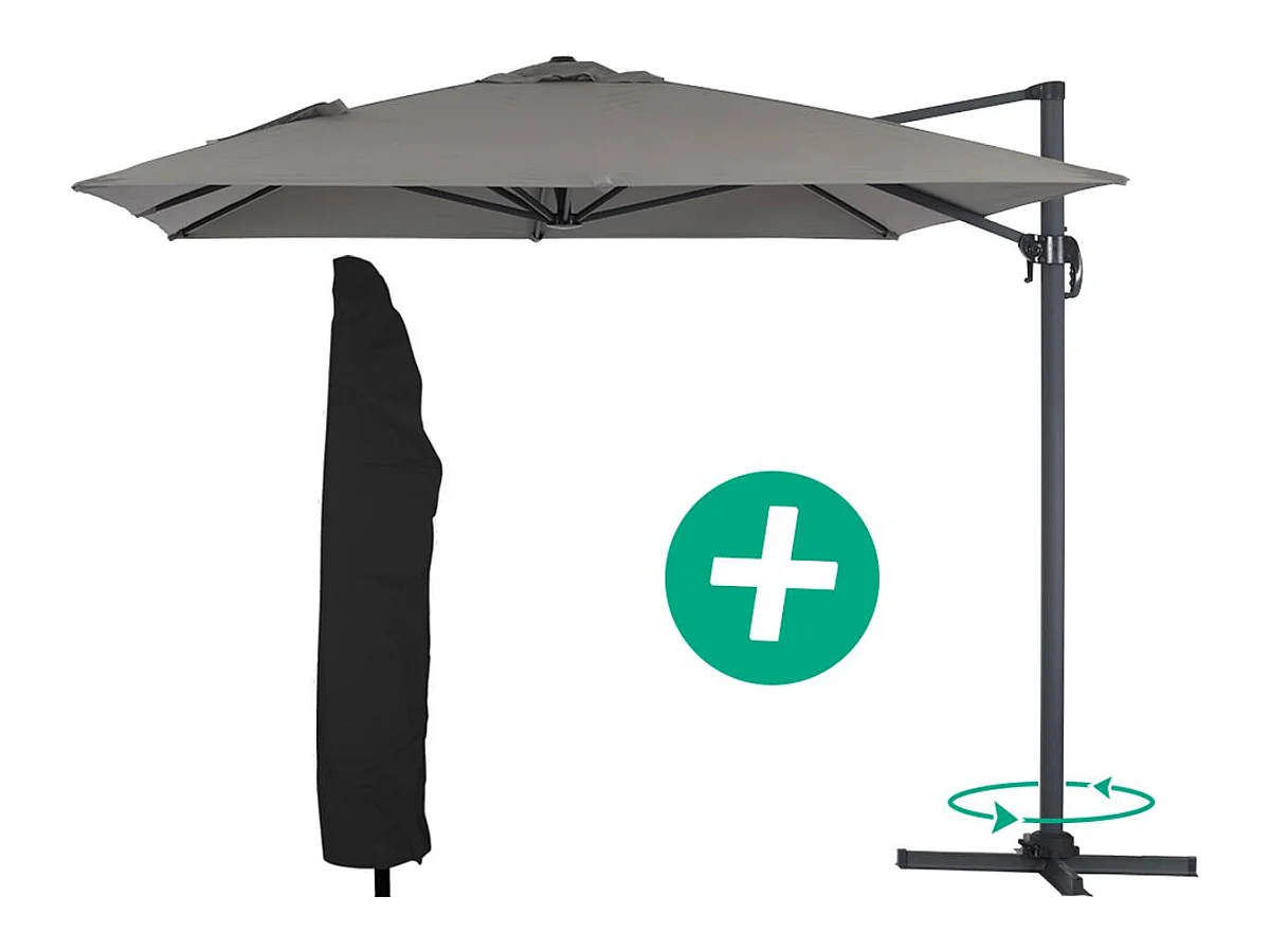 Parasol jardin déporté Alu "Sun 4" - Rectangle - 3 x 4 m + Housse de protection - Gris