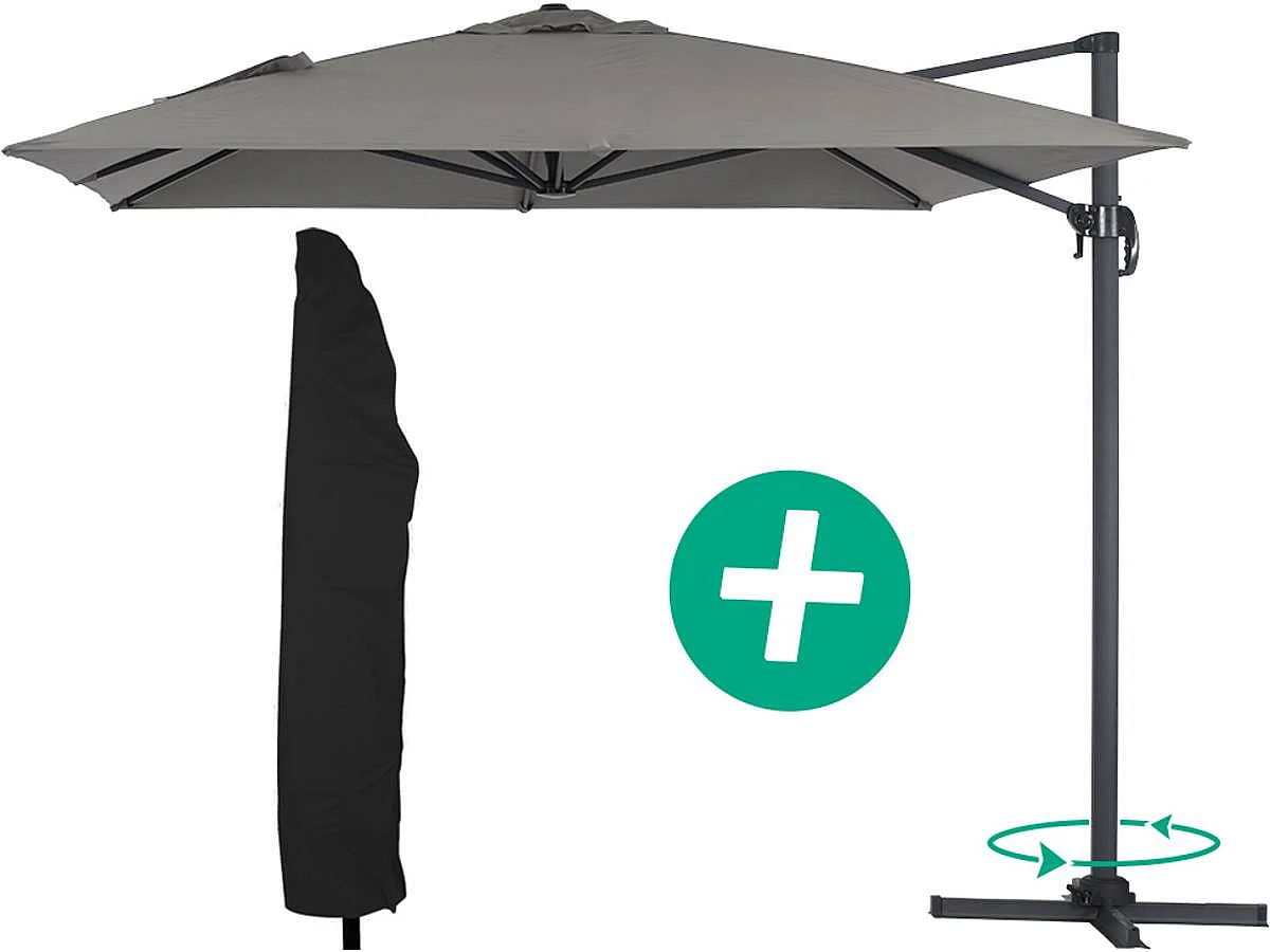 Parasol jardin déporté Alu "Sun 4" - Rectangle - 3 x 4 m + Housse de protection - Gris