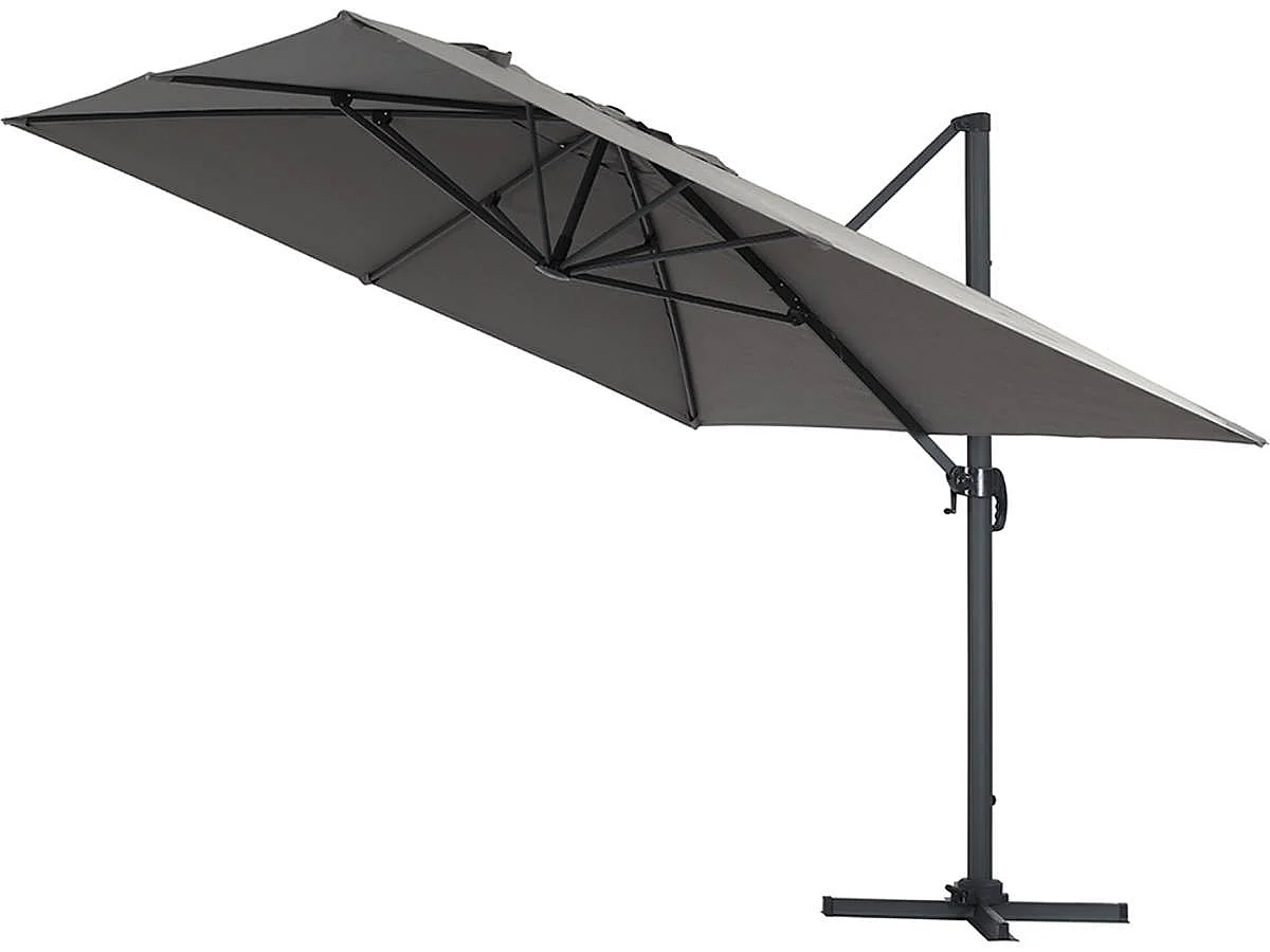 Parasol jardin déporté Alu "Sun 4" - Rectangle - 3 x 4 m + Housse de protection - Gris