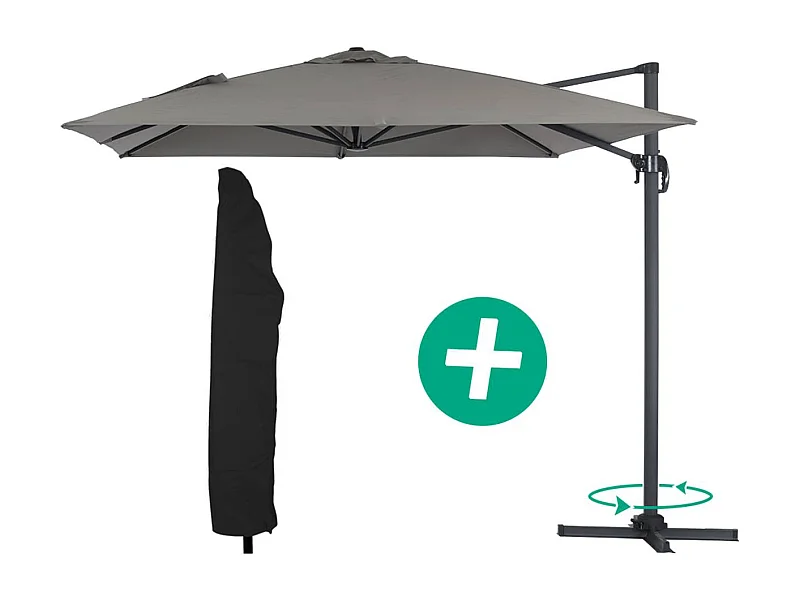 Guarda-sol de jardim offset em alumínio "Sun 4" - Retângulo - 3 x 4 m + Capa protetora - Cinza