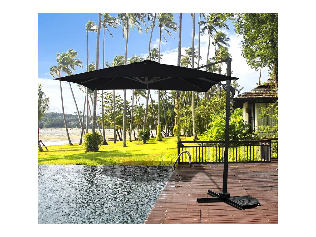 Guarda-sol de jardim deslocado quadrado 2,5 x 2,5 m preto - Inclinação ajustável e giratório a 360°
