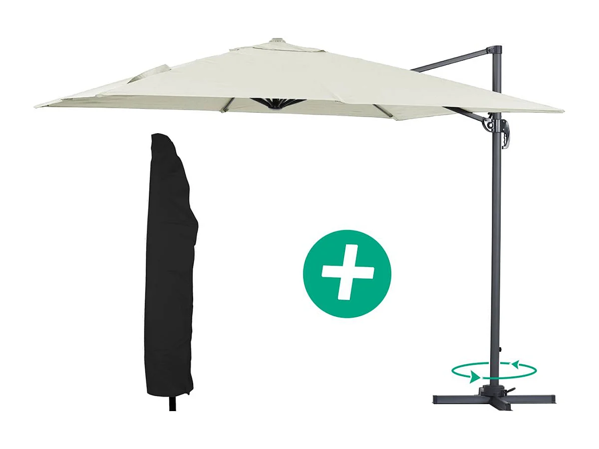 Parasol jardin déporté Alu "Sun 3" - Carré - 3 x 3 m - Ecru + housse de protection