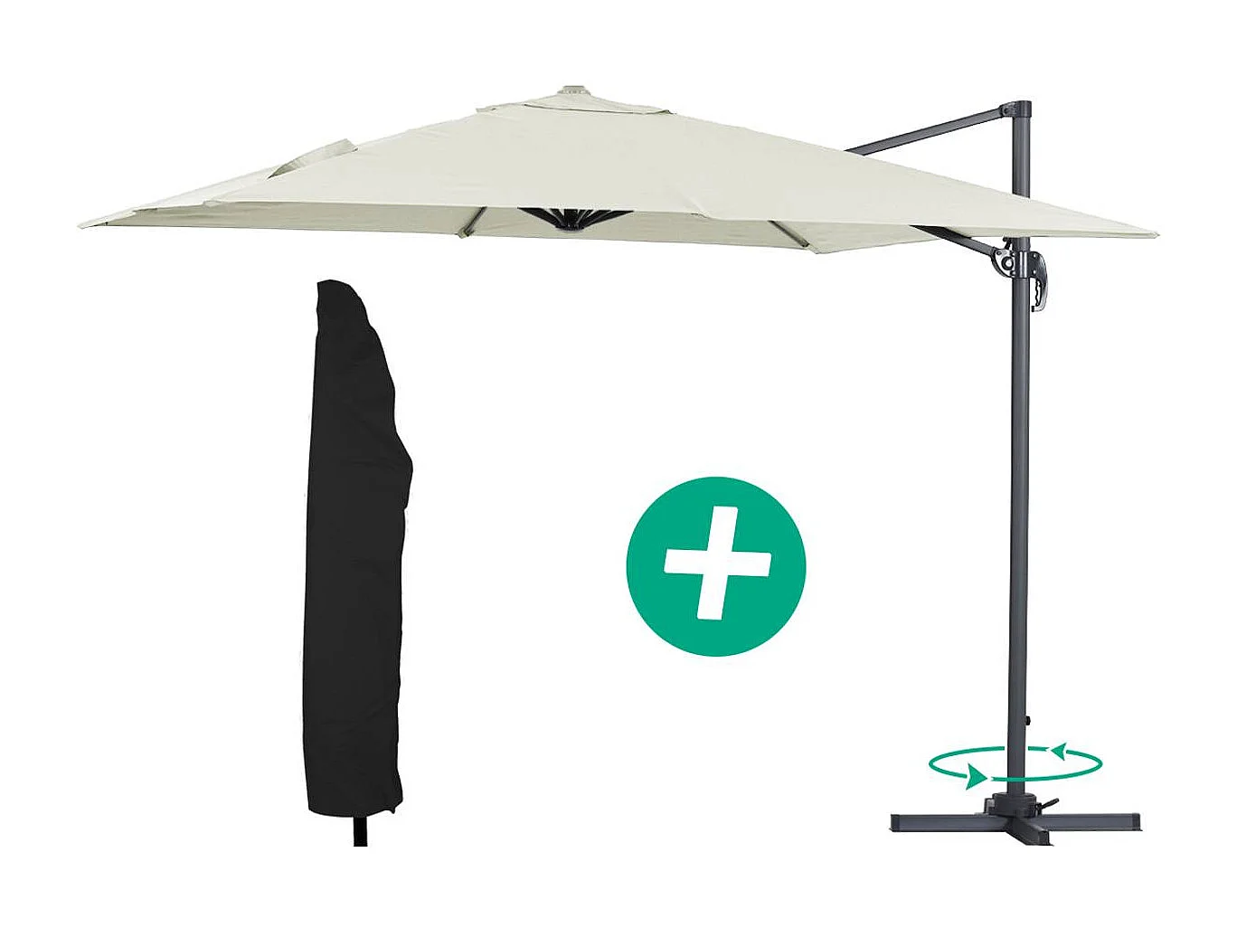 Parasol Lateral de jardín Alu "Sun 3" – Cuadrado – 3 x 3 m – Crudo + funda protectora