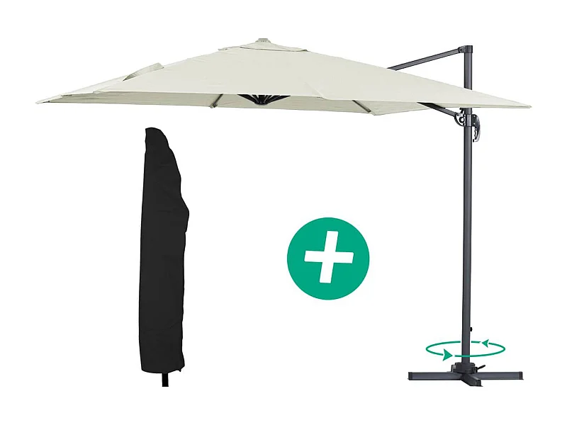 Parasol Lateral de jardín Alu "Sun 3" – Cuadrado – 3 x 3 m – Crudo + funda protectora