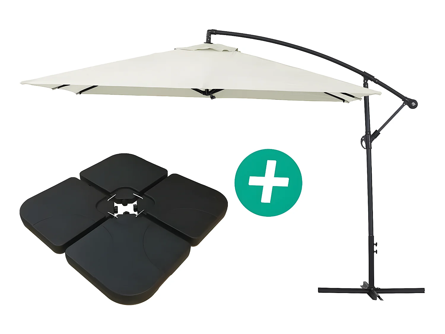 Parasol jardin déporté Alu "Ilios 3" - Carré - 3 x 3 m - Ecru - Dalles incluses