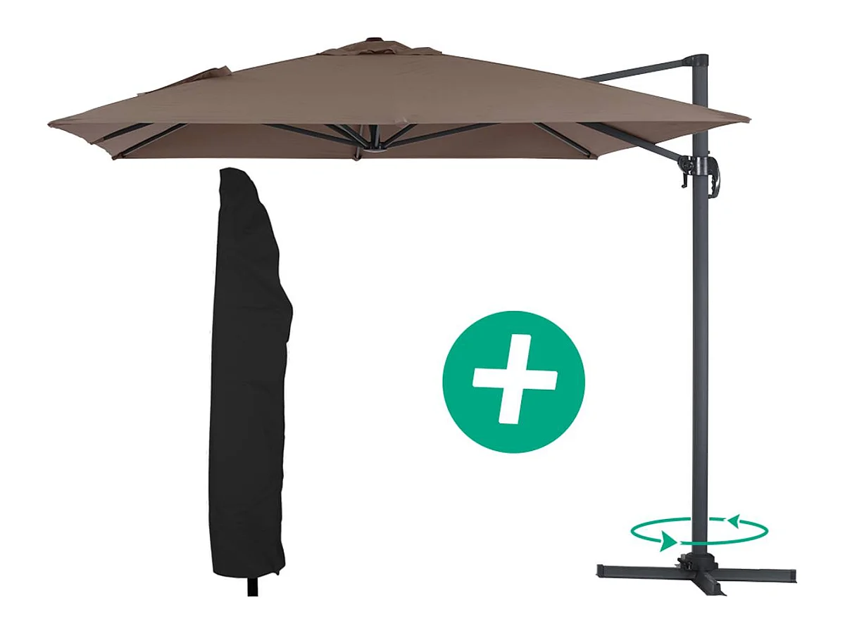 Parasol jardin déporté Alu "Sun 4" - Rectangle - 3 x 4 m + Housse de protection - Taupe