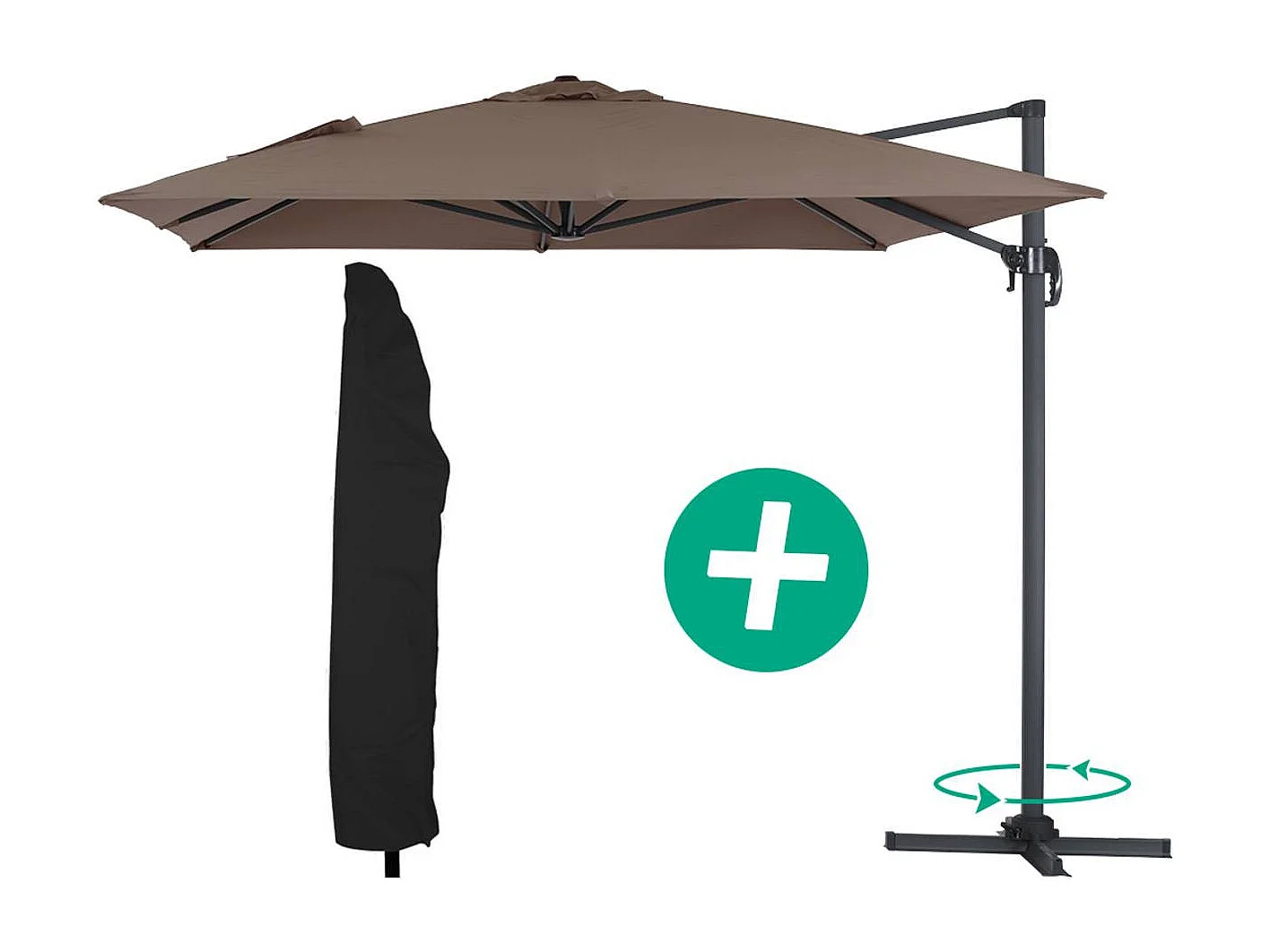 Parasol jardin déporté Alu "Sun 4" - Rectangle - 3 x 4 m + Housse de protection - Taupe