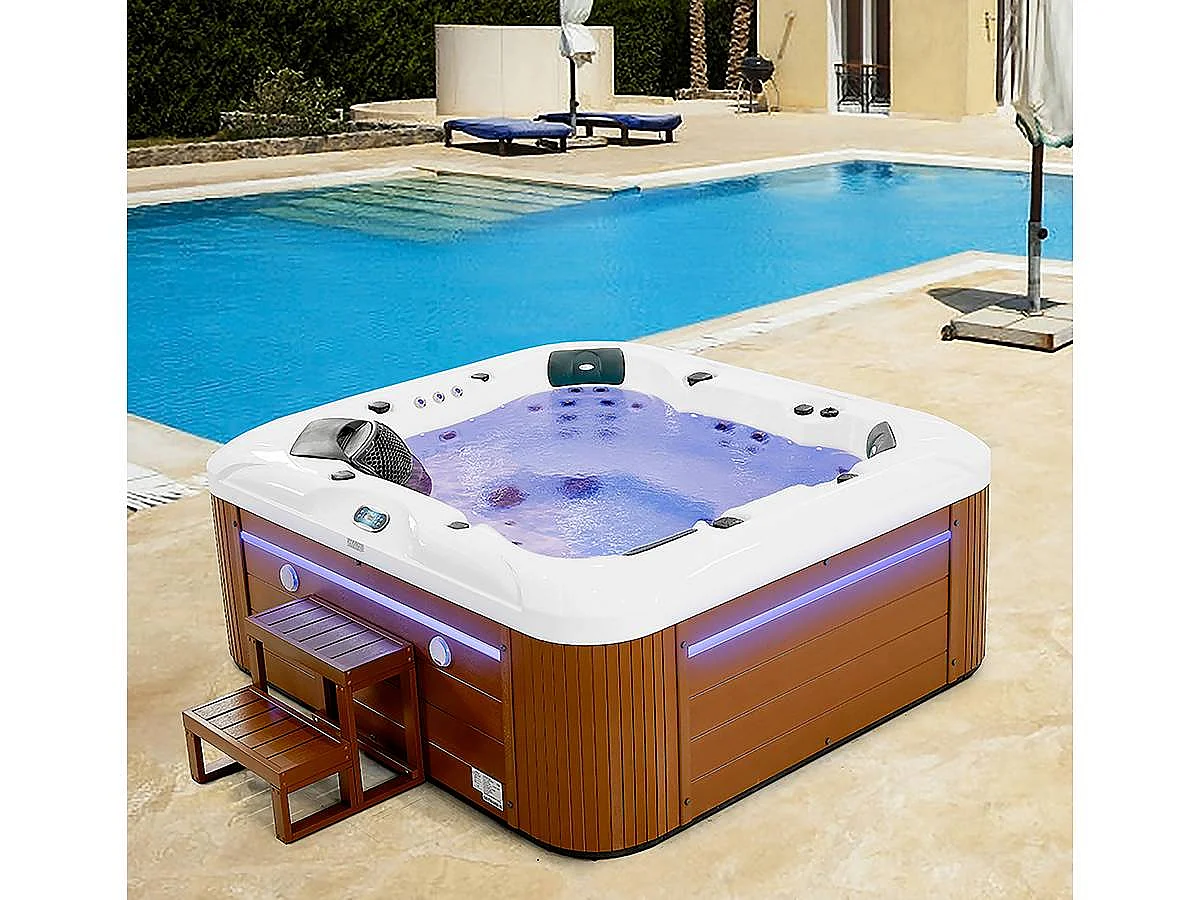 Spa LED "Bora-Bora" - 6 places - Cuve blanche - système Balboa -  Enceintes bluetooth intégrées