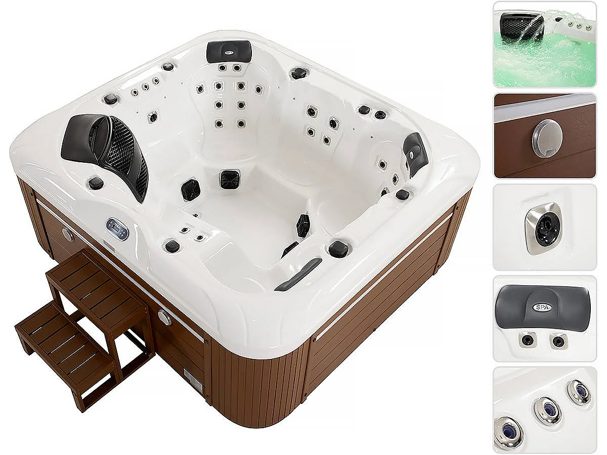 Spa LED "Bora-Bora" - 6 places - Cuve blanche - système Balboa -  Enceintes bluetooth intégrées