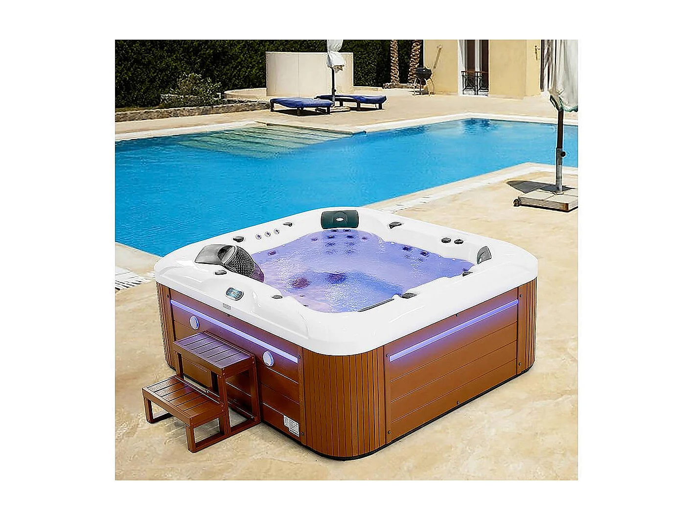 Spa LED "Bora-Bora" - 230 x 210 x 90 cm- 6 plazas - Tanque blanco - Sistema Balboa - Bluetooth integrado