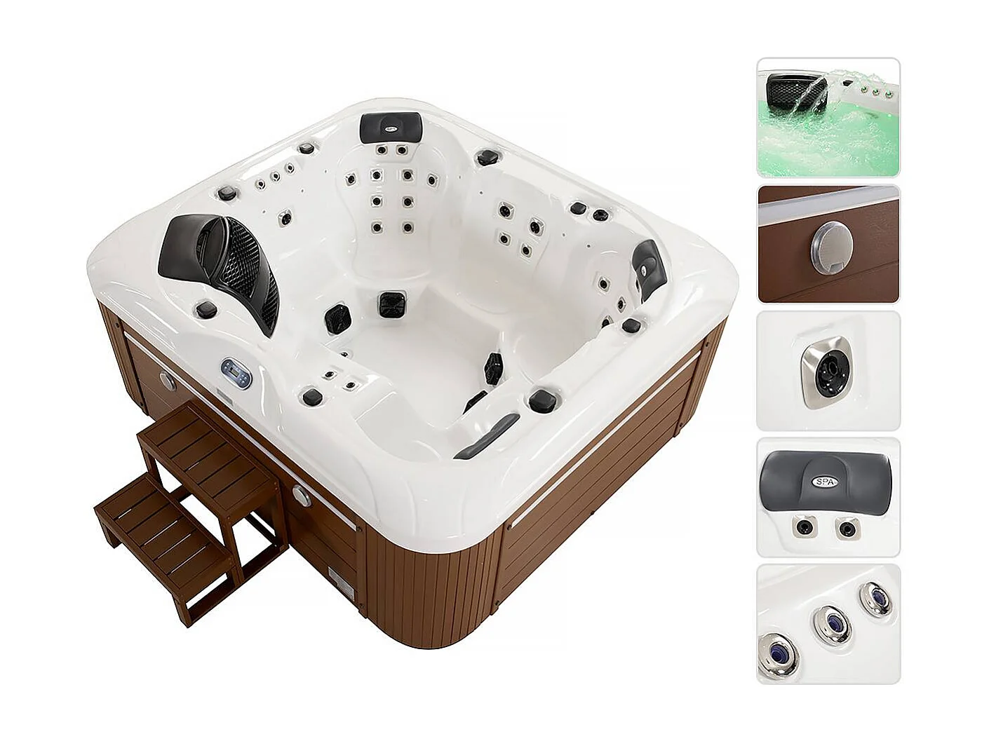 Spa LED "Bora-Bora" - 230 x 210 x 90 cm- 6 plazas - Tanque blanco - Sistema Balboa - Bluetooth integrado