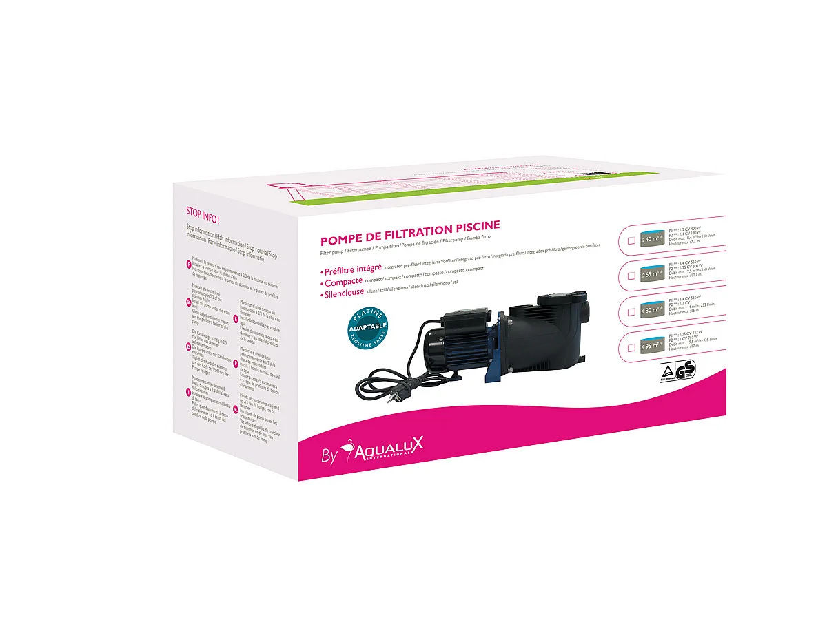 Pompe de filtration monophasée "Modèle 1/3" - Pour piscines hors-sol jusqu'à 40 m3