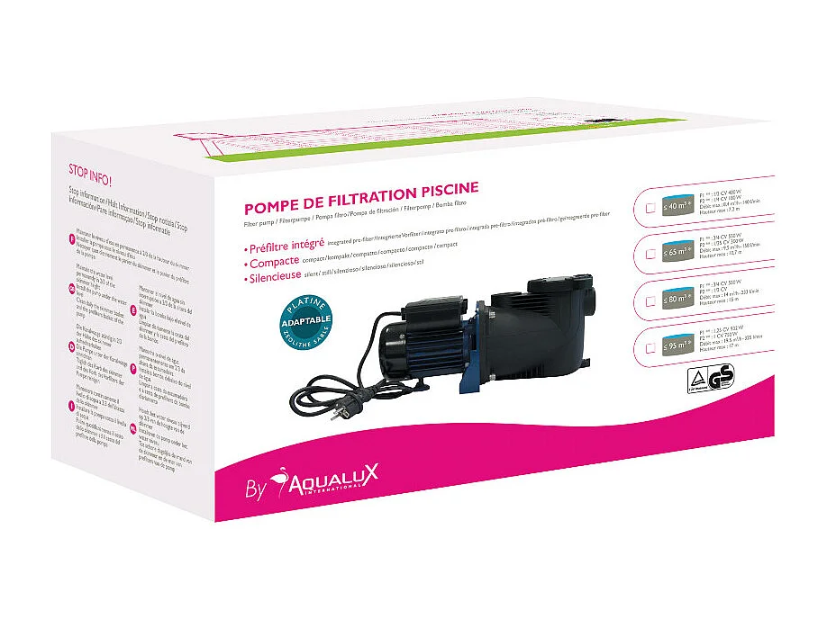 Pompe de filtration monophasée "Modèle 1/3" - Pour piscines hors-sol jusqu'à 40 m3