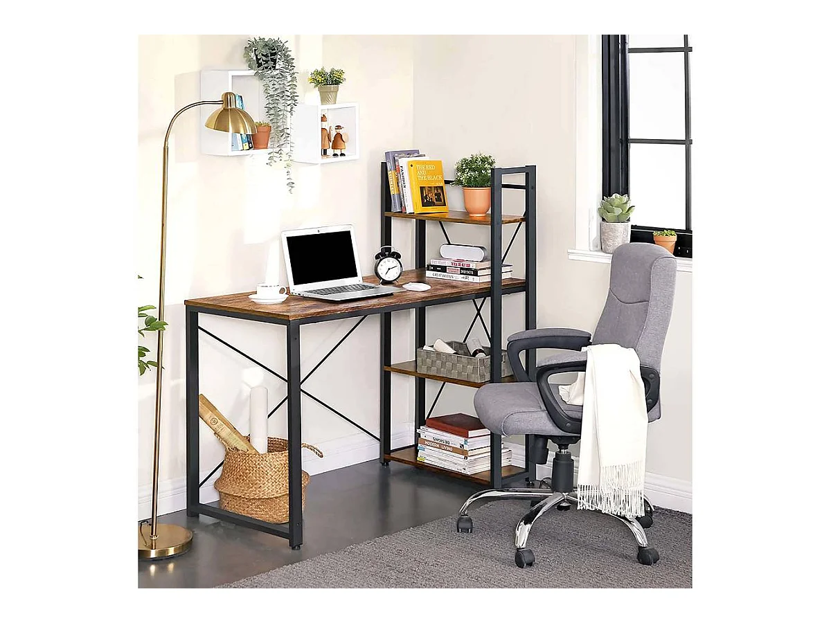 Bureau informatique "Saly" - 120 x 60 x 120 cm - Brun rustique/noir