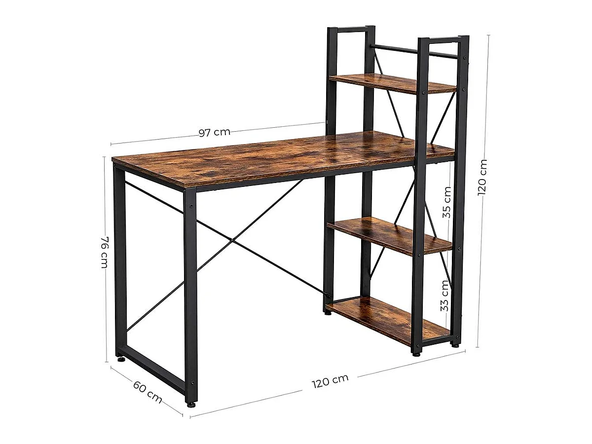 Bureau informatique "Saly" - 120 x 60 x 120 cm - Brun rustique/noir