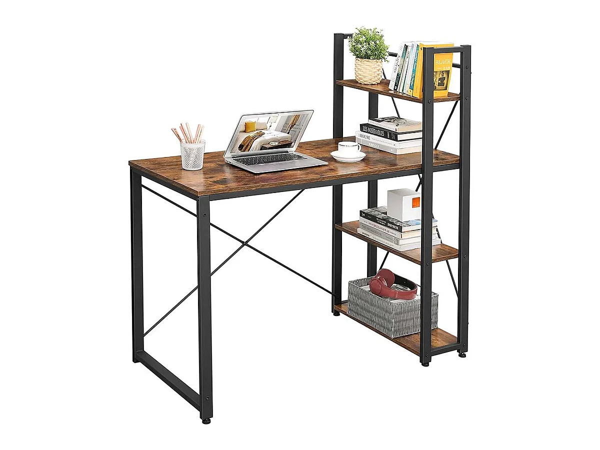 Bureau informatique "Saly" - 120 x 60 x 120 cm - Brun rustique/noir