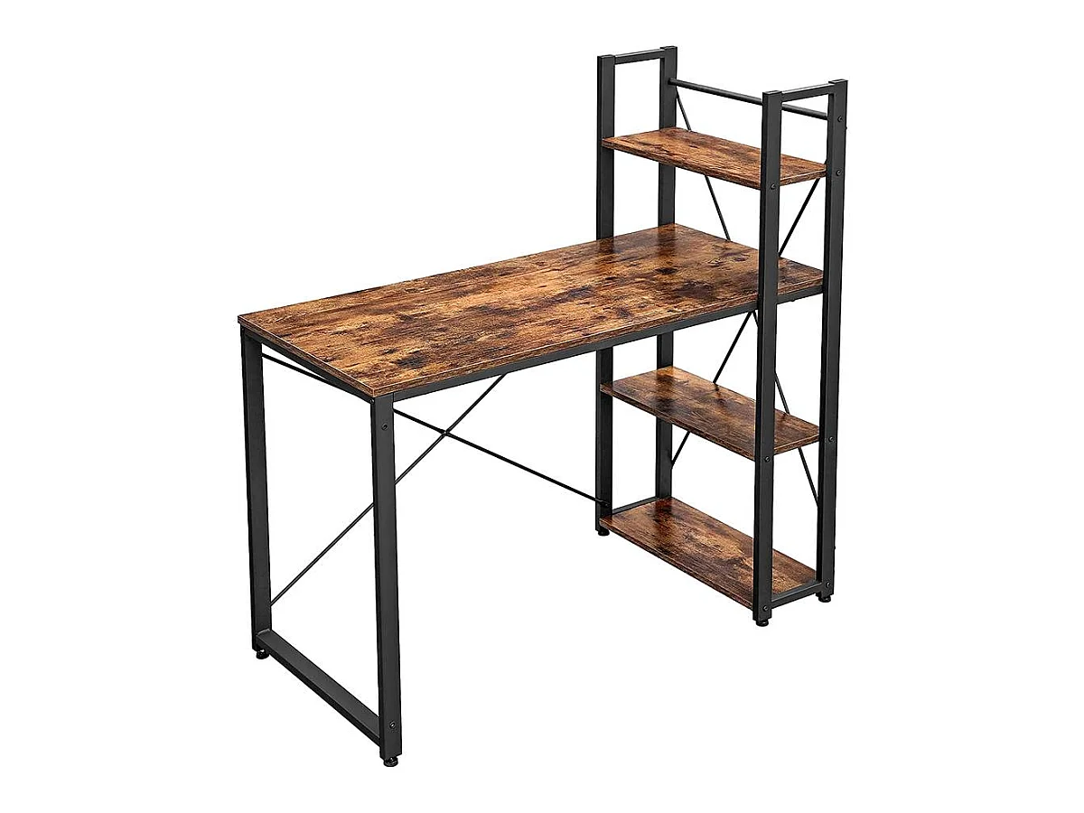 Computerbureau "Saly" met modulaire opbergplanken - Rustiek bruin/zwart