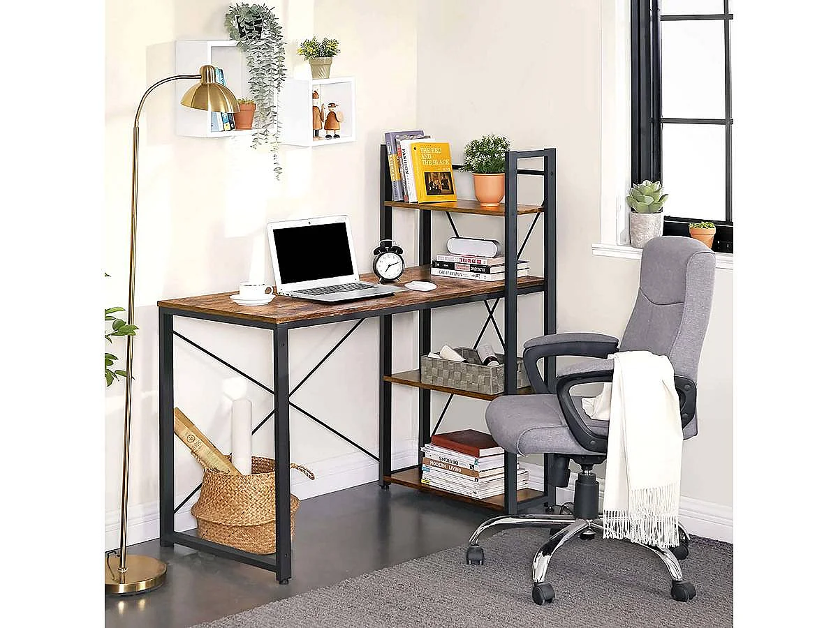 Bureau informatique "Saly" - 120 x 60 x 120 cm - Brun rustique/noir