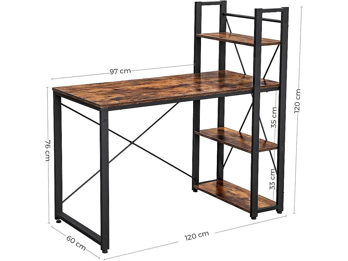 Bureau informatique "Saly" - 120 x 60 x 120 cm - Brun rustique/noir