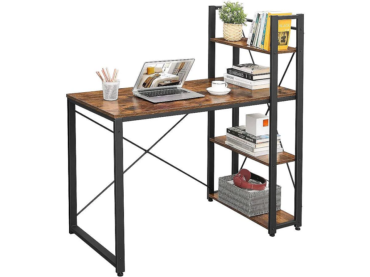 Bureau informatique "Saly" - 120 x 60 x 120 cm - Brun rustique/noir