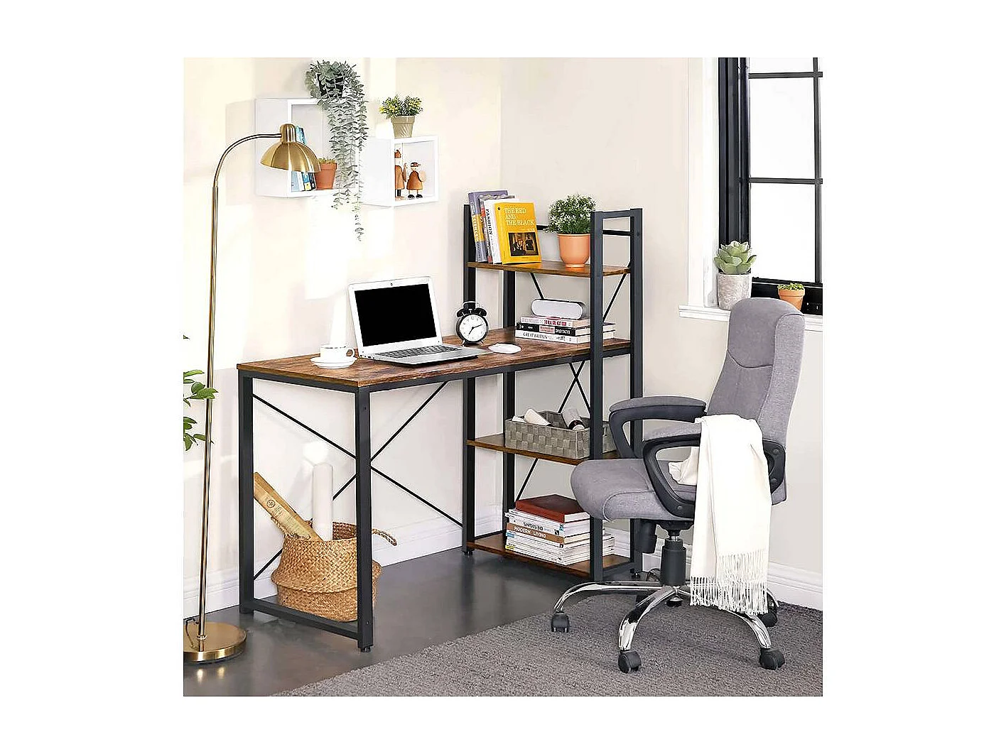 Skrivebord 120 cm langt vintage brun-sort
