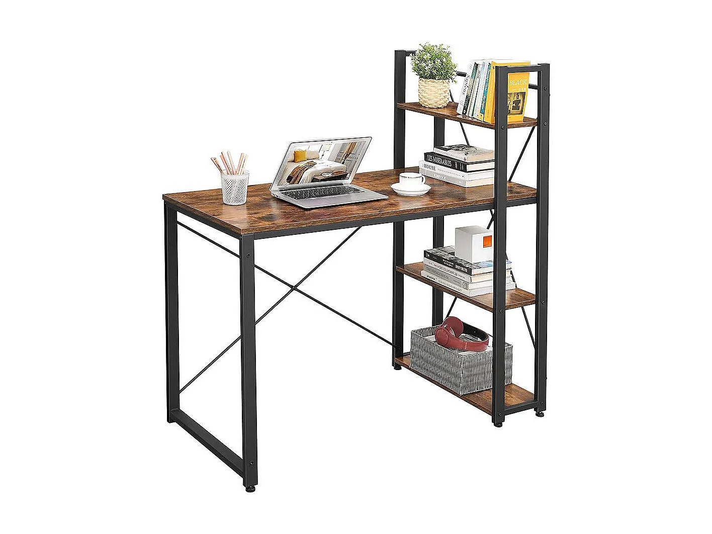 Skrivebord 120 cm langt vintage brun-sort