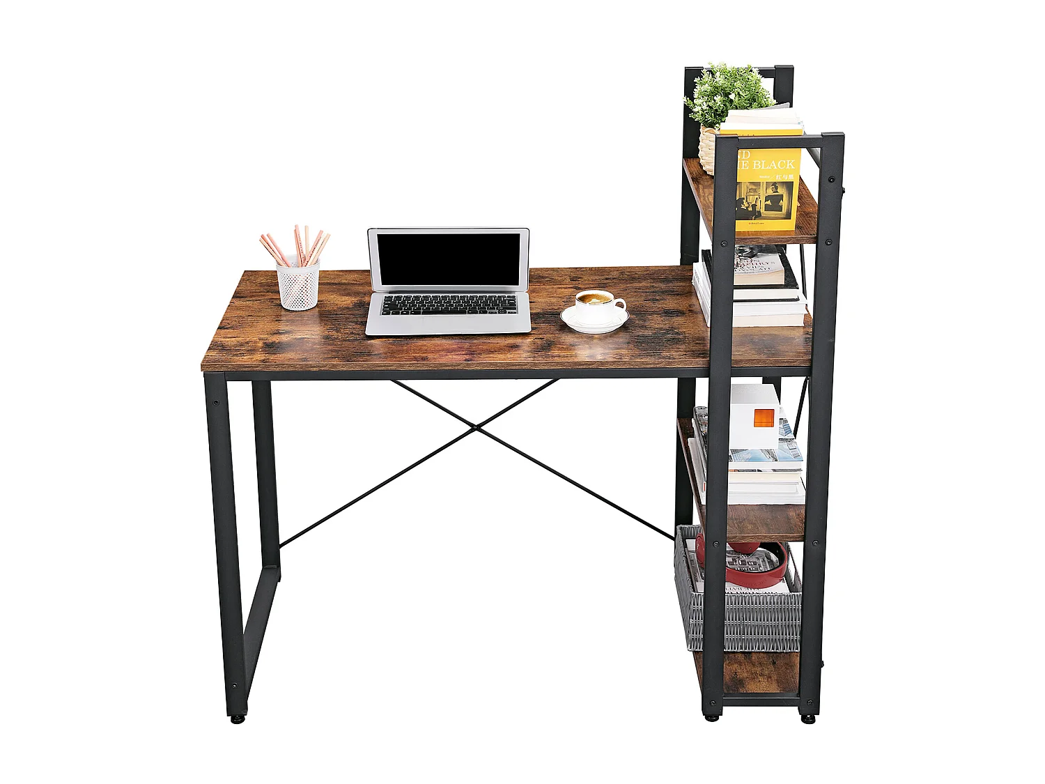 Skrivebord 120 cm langt vintage brun-sort