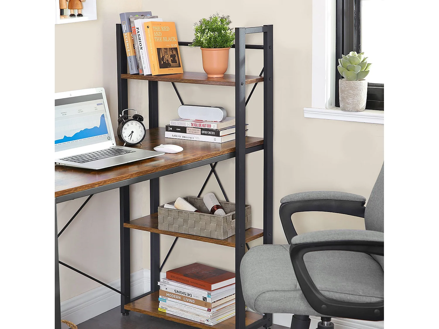 Skrivebord 120 cm langt vintage brun-sort