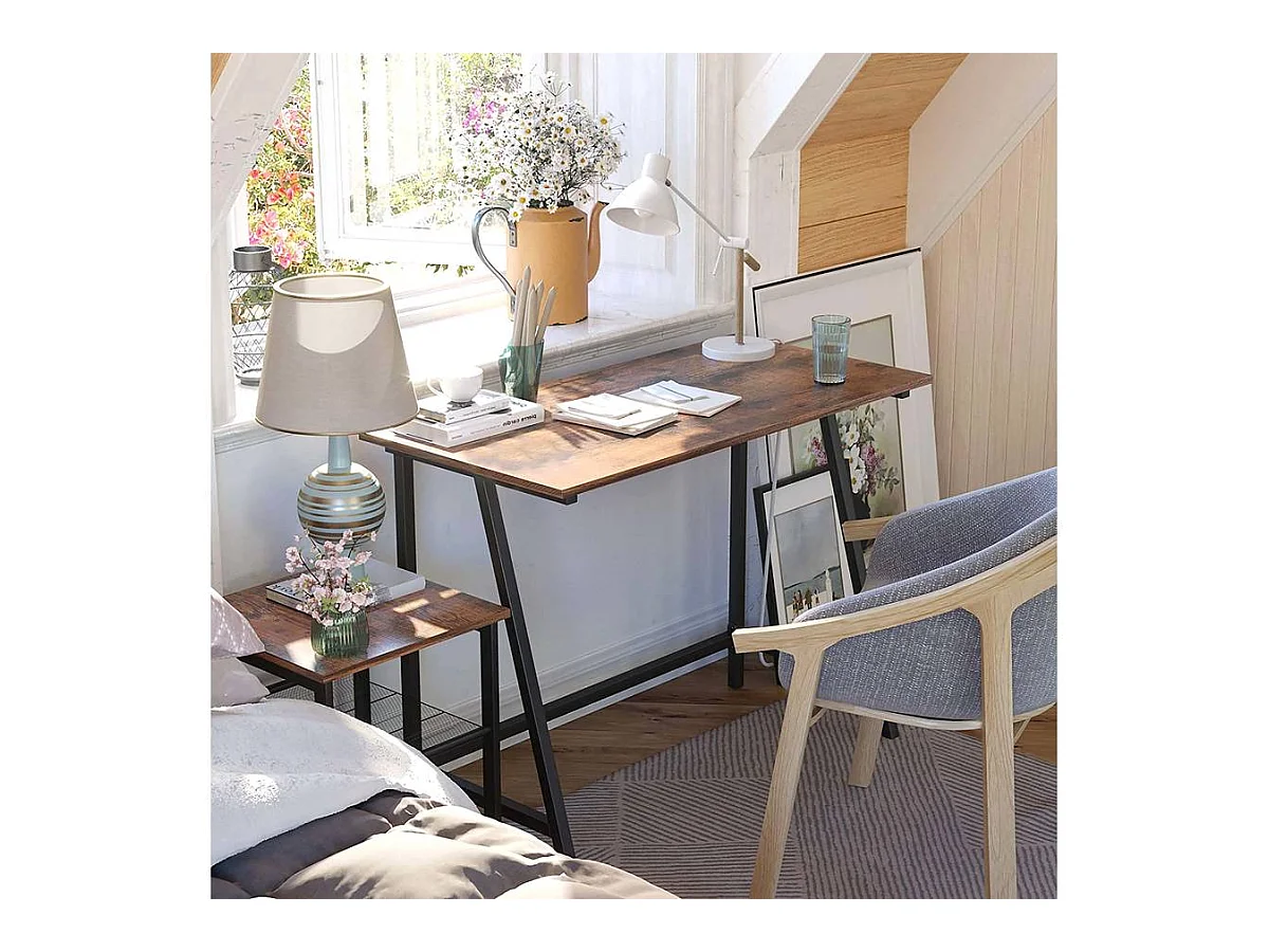 Escritorio de computadora "Mike" - 100 x 50 x 75 cm - Marrón rústico / negro