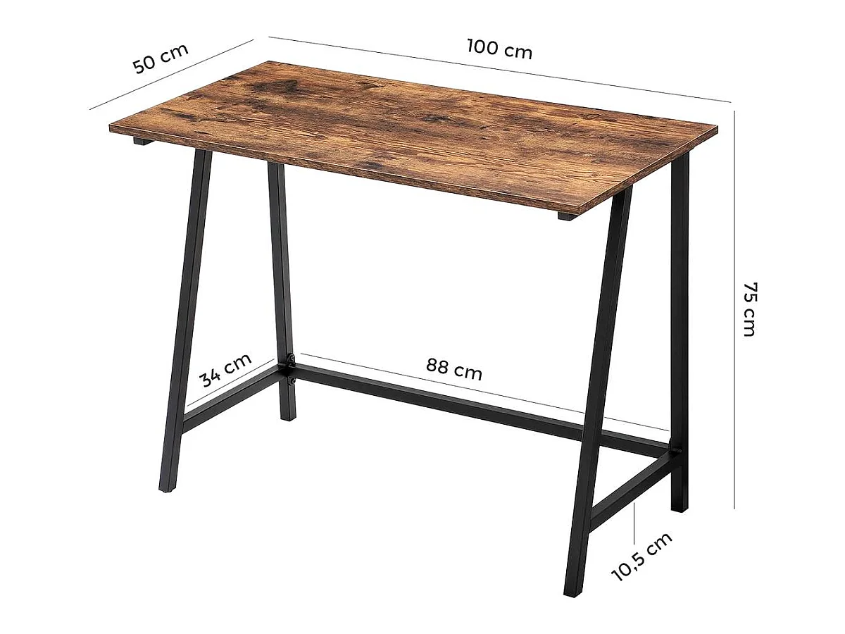 Escritorio de computadora "Mike" - 100 x 50 x 75 cm - Marrón rústico / negro