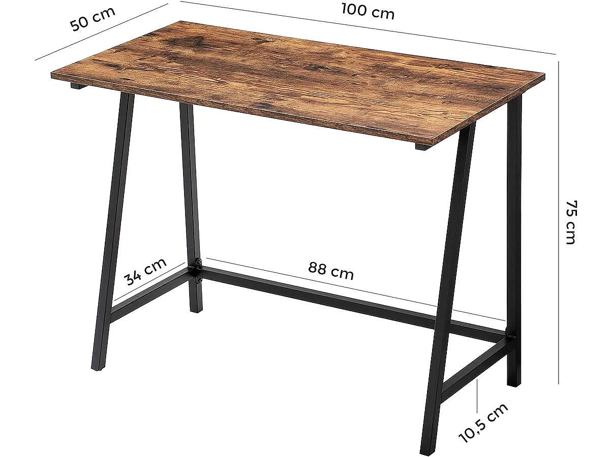 Scrivania per computer "Mike" - 100 x 50 x 75 cm - Marrone rustico/nero