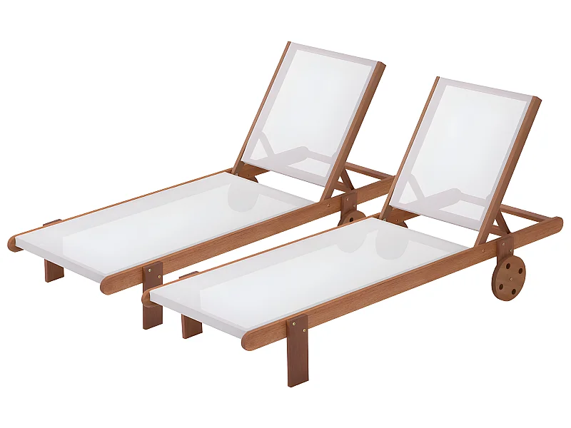 Lot de 2 bains de soleil en bois exotique "Saïgon" - Maple - Ecru