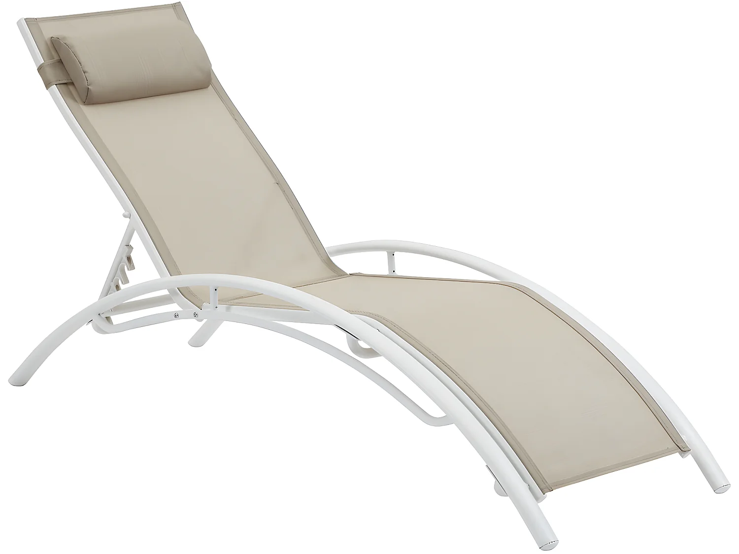 Set van 2 aluminium ligbedden "Beauty" Phoenix - Beige, verstelbare en comfortabele rugleuning met armleuningen en gewatteerd kussen