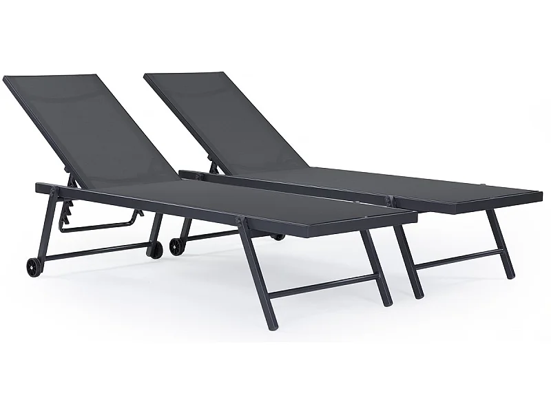 Lote de 2 tumbonas de textileno y aluminio "Jolia" - Phoenix - Gris oscuro, cómodas y resistentes a la intemperie