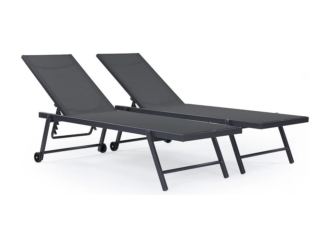 Lot de 2 Bains de soleil textilène et aluminium "Jolia" - Phoenix - Gris foncé, confortable et résistant aux intempéries