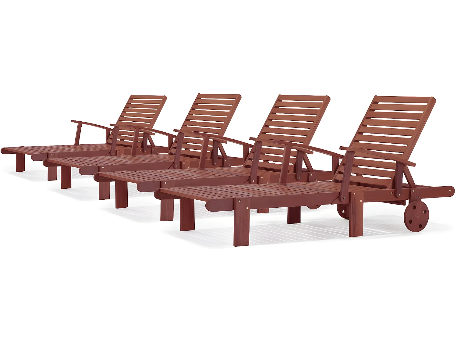 Bain de soleil pliant en bois exotique "Tokyo" - Mohogany - Marron acajou - Lot de 4