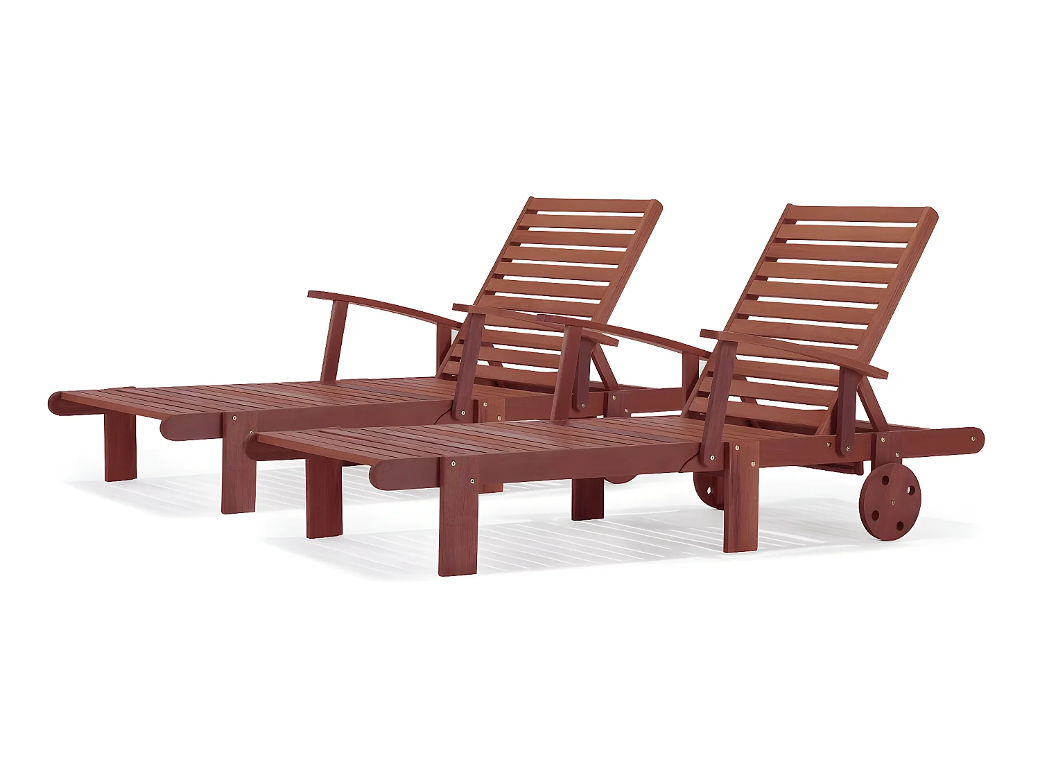 Conjunto de 2 espreguiçadeiras dobráveis em madeira exótica "Tokyo" com mesa lateral - Mogno