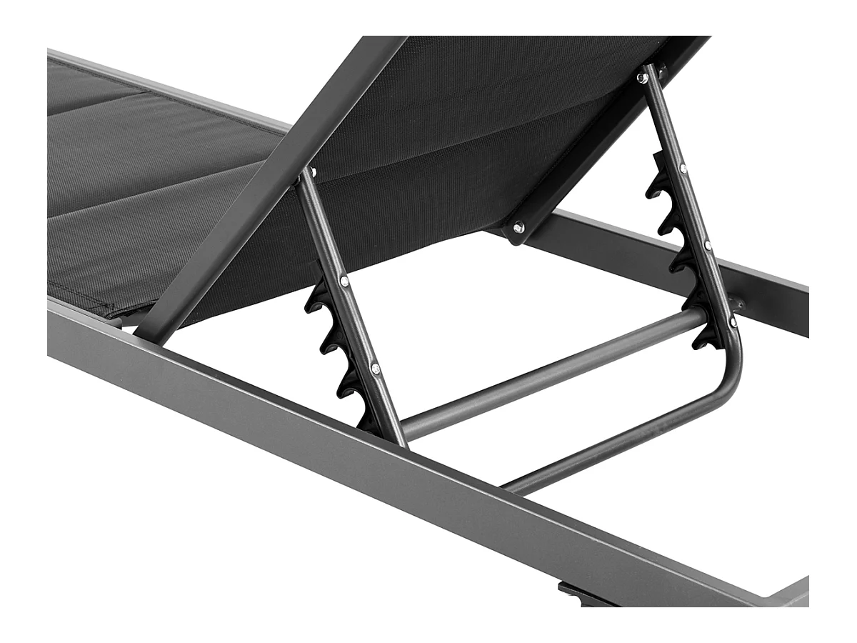 Espreguiçadeira em textilene acolchoado e alumínio "Bella" - Phoenix - Preto, com múltiplas posições ajustáveis e rodas móveis para um conforto ótimo