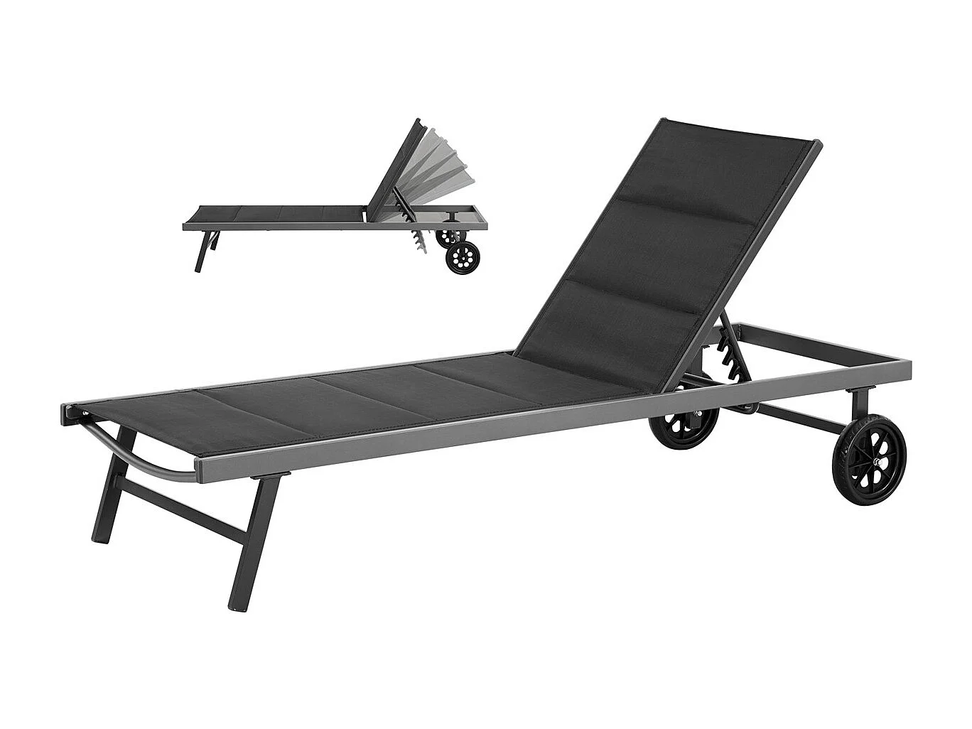 Tumbona de textileno - Metalisado y aluminio - "Bella" - Phoenix - Negro