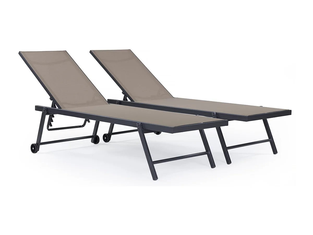 Set van 2 Textilene en Aluminium Ligstoelen "Jolia" - Comfortabel en weerbestendig - Taupe